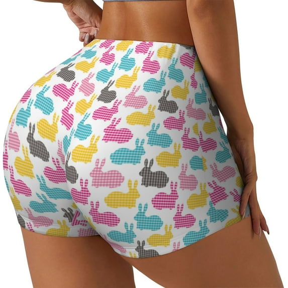 Lsque Colorful Rabbit Pattern High Waisted Biker Shorts for Women-Tummy Control Fitness Athletic Workout Running Yoga Gym Shorts,Moisture-Wicking-Medium