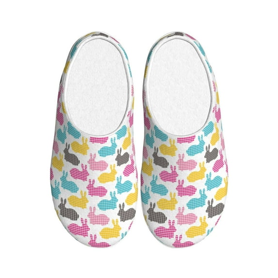 Lsque Colorful Rabbit Pattern Womens Comfort Cotton on Scuff With Memory Foam and Anti-skid Sole Slipper-44/45
