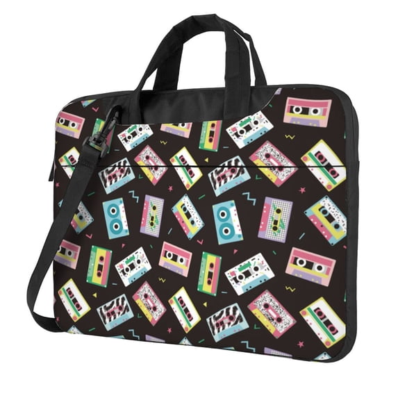 Lsque Colorful Retro Tape Pattern Laptop Bag – Portable & Slim Single-Shoulder Computer Case with Adjustable Strap, Protective, Lightweight for 13”/14”/15.6” Laptops