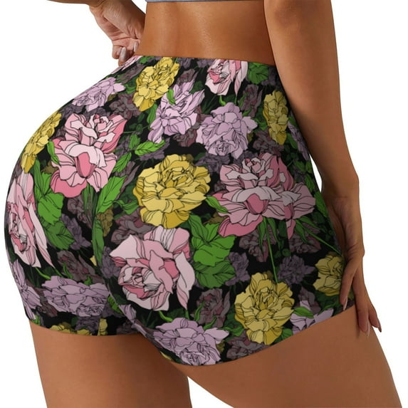Lsque Colorful Roses Pattern High Waisted Biker Shorts for Women-Tummy Control Fitness Athletic Workout Running Yoga Gym Shorts,Moisture-Wicking-XX-Large
