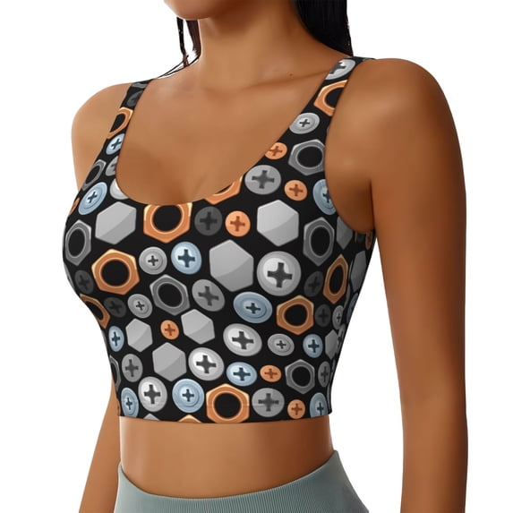 Lsque Colorful Screws Printed Women'S Sports Bra, Compression, Moisture Wicking, High-Impact Sports Bra For Women,Supportive sports bra-Small