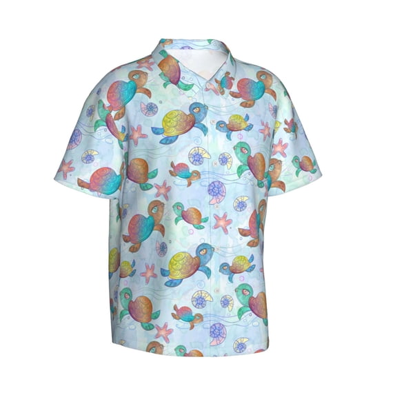 Lsque Colorful Sea Turtle pattern Hawaiian Shirt for Men, Unisex Summer Beach Casual Short Sleeve Button Down Shirts-XX-Large