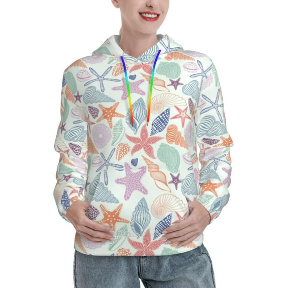 Lsque Colorful Seashells Pattern Casual Women's Hoodie,Hooded Sweatshirt with Kangaroo Pocket,Pullover Hoodie with Eye-catching Drawstrings-X-Large