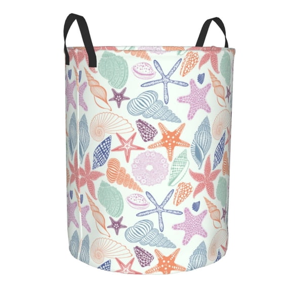 Lsque Colorful Seashells pattern Laundry Hamper Basket, Tall Woven Rope Hamper Basket for Clothes, Lightweight Storage Basket, Collapsible Waterproof-Small