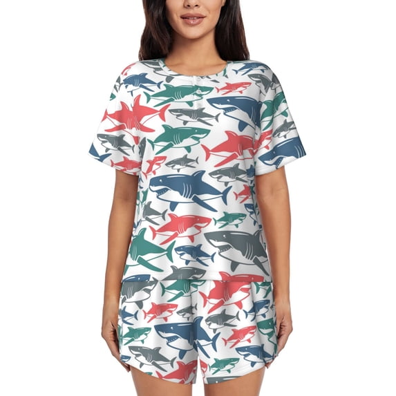 Lsque Colorful Shark Women's Short-Sleeved Pajama Set - 2 Piece Soft and Lightweight Sleepwear Set-3X-Large