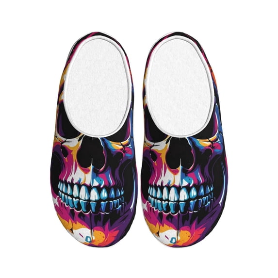 Lsque Colorful Skull Pattern Womens Comfort Cotton on Scuff With Memory Foam and Anti-skid Sole Slipper-44/45