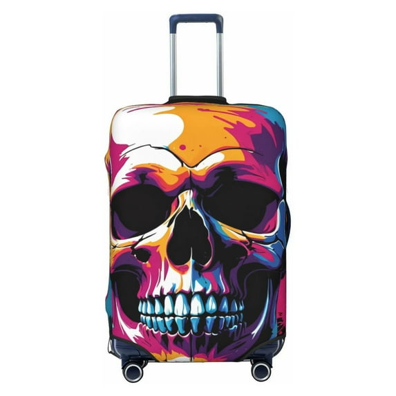 Lsque Colorful Skull Printed Luggage Cover, Travel Luggage Protector,Scratch and Dirt Resistant, Fits 18-32 Inch Luggage - X-Large