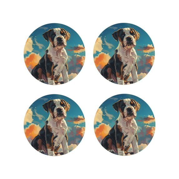 Lsque Colorful Sky Puppy Pattern 4" Drink Coasters Set of 4, PVC Leather Absorbent Coasters, Table Coaster Set Decorative Coffee Cup Coasters Housewarming Gift -Round Shape