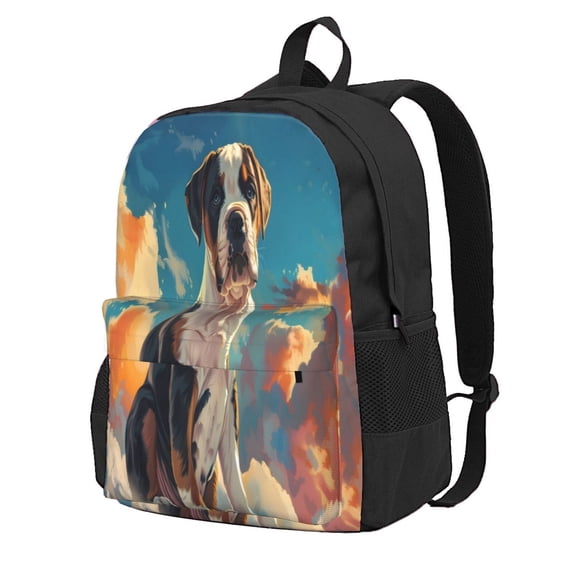 Lsque Colorful Sky Puppy Pattern Adult Backpack – Durable & Lightweight PU Canvas Storage Bag , 15” Laptop Compartment, and Multiple Pockets