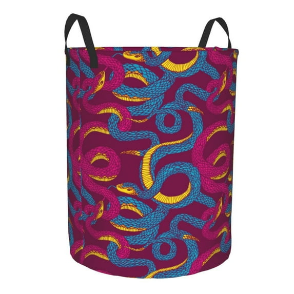 Lsque Colorful Snake pattern Laundry Hamper Basket, Tall Woven Rope Hamper Basket for Clothes, Lightweight Storage Basket, Collapsible Waterproof-