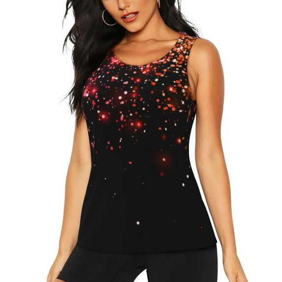 Lsque Colorful Sparkling Printed Workout Tank Tops for Women, Athletic Sports Tank Tops, Compression Sleeveless Dry Fit Shirts,Sleeveless Yoga Shirt-Small