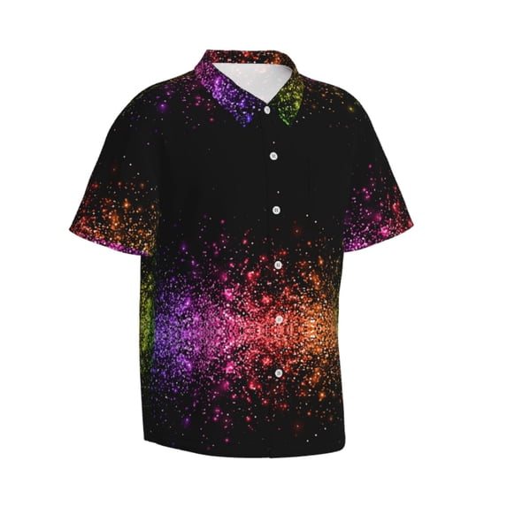 Lsque Colorful Sparkling pattern Hawaiian Shirt for Men, Unisex Summer Beach Casual Short Sleeve Button Down Shirts-Medium