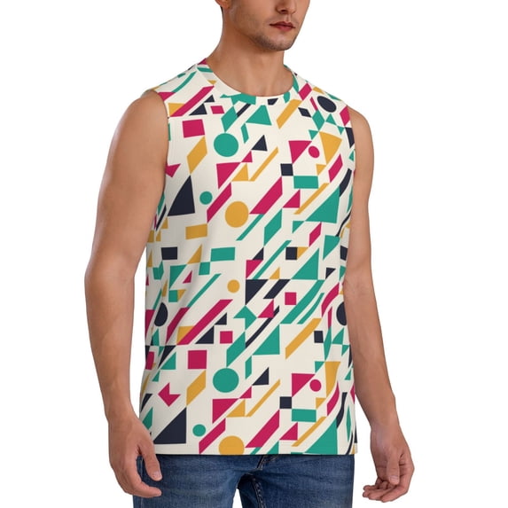 Lsque Colorful Spots Print Men's Cotton Blend Sleeveless Muscle Shirts (S-3XL)- Moisture Wicking, Odor Protection, UPF 30+,3X-Large