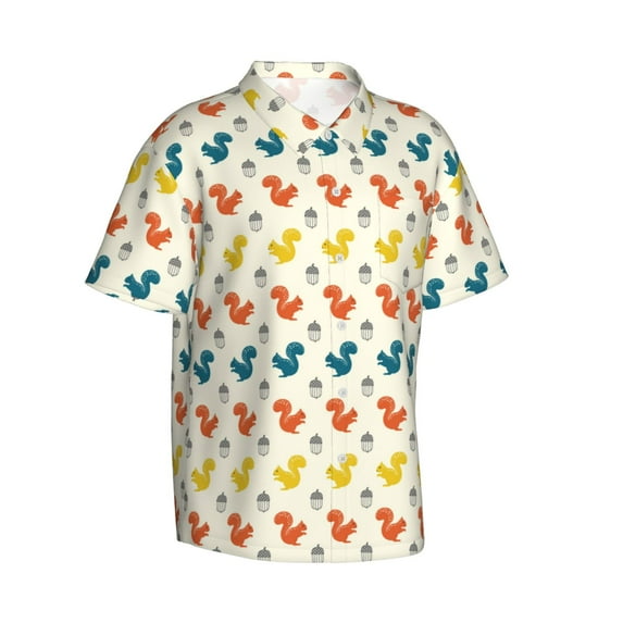 Lsque Colorful Squirrel pattern Hawaiian Shirt for Men, Unisex Summer Beach Casual Short Sleeve Button Down Shirts-Small