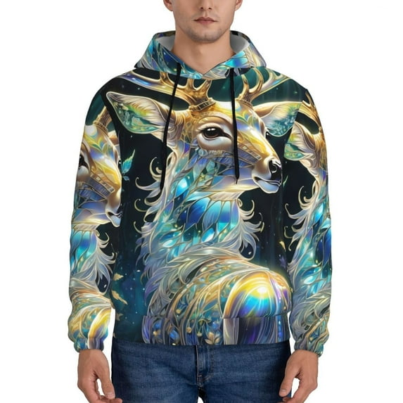 Lsque Colorful Stained Glass Deer Pattern Casual Men's Hoodie,Hooded Sweatshirt with Kangaroo Pocket,Pullover Hoodie-Medium