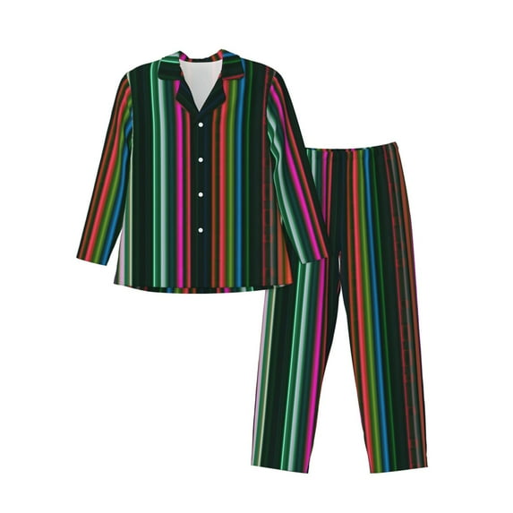 Lsque Colorful Stripes Pattern Long Sleeve Pajama Set for Men - Soft 2-Piece Sleepwear and Loungewear Set with Pockets, Comfy Nightwear-X-Large