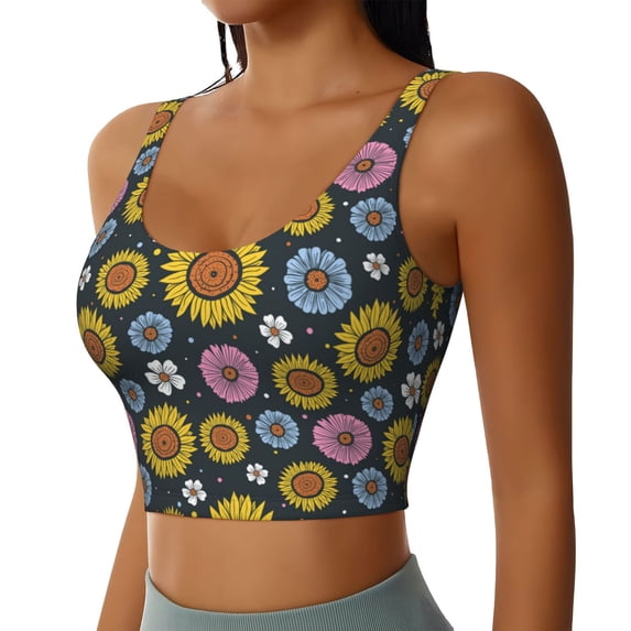 Lsque Colorful Sunflowers Printed Women'S Sports Bra, Compression, Moisture Wicking, High-Impact Sports Bra For Women,Supportive sports bra-Large