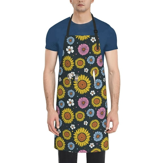 Lsque Colorful Sunflowers Waterproof Apron Chef Aprons for Men Heavy Duty Chemical Work Apron Extra Long Grilling Aprons with Adjustable Bib Apron