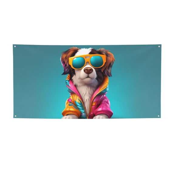 Lsque Colorful Sunglasses Dog Pattern Party Banner, Festive Banner , Holiday Celebrations and Events for Carnival Birthday Party Festival Decorations-Medium
