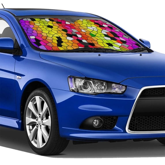 Lsque Colorful Tie Dye Stained Glass 1 Car Windshield Sun Shade | Accordion Folding Style Auto Shade for Car Truck SUV Van | Blocks UV Rays Sun Visor Protector | Medium