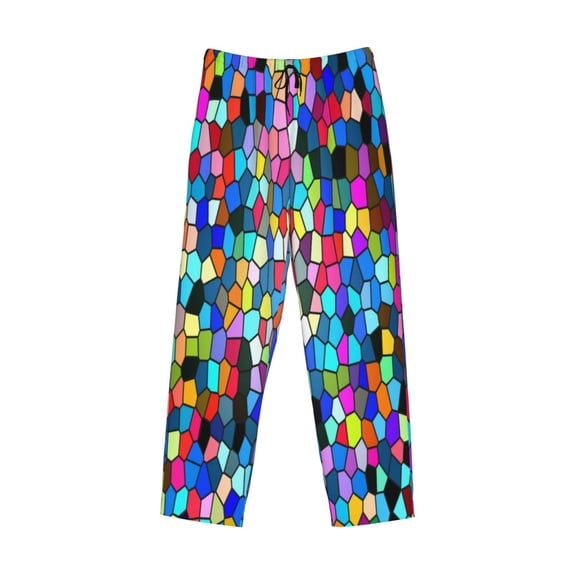 Lsque Colorful Tie Dye Stained Glass 2 Print Men's Pajama Pants, Lounge Pant - Comfortable Home Wear,Elastic Waistband, Stylish Design-XX-Large