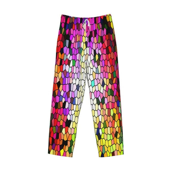 Lsque Colorful Tie Dye Stained Glass 3 Print Men's Pajama Pants, Lounge Pant - Comfortable Home Wear,Elastic Waistband, Stylish Design-X-Large