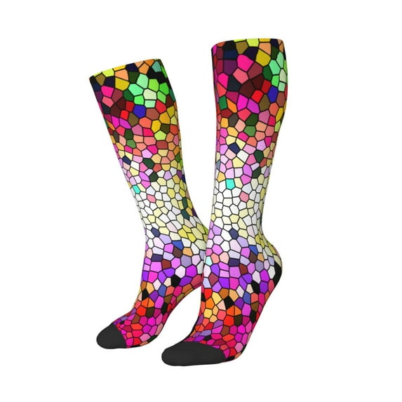 Lsque Colorful Tie Dye Stained Glass 3 Printed Crew Socks Men's Women's LightWeight Thin Casual Calf Socks ,Knee High Socks,Cotton Socks