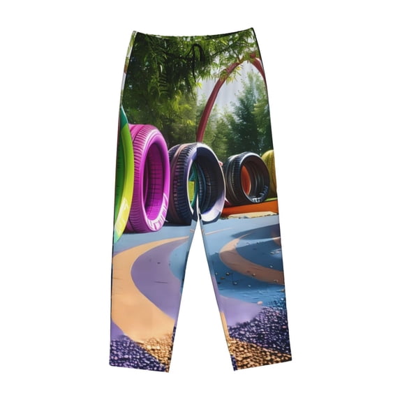 Lsque Colorful Tire Tunnel Park Print Women's Pajama Pants, Lounge Pant - Comfortable Home Wear,Elastic Waistband, Stylish Design-Medium