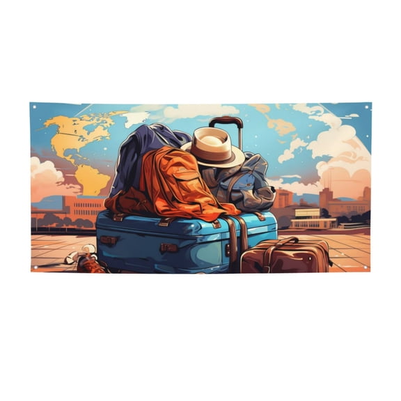 Lsque Colorful Travel Luggage Gear Pattern Party Banner, Festive Banner , Holiday Celebrations and Events for Carnival Birthday Party Festival Decorations-Small