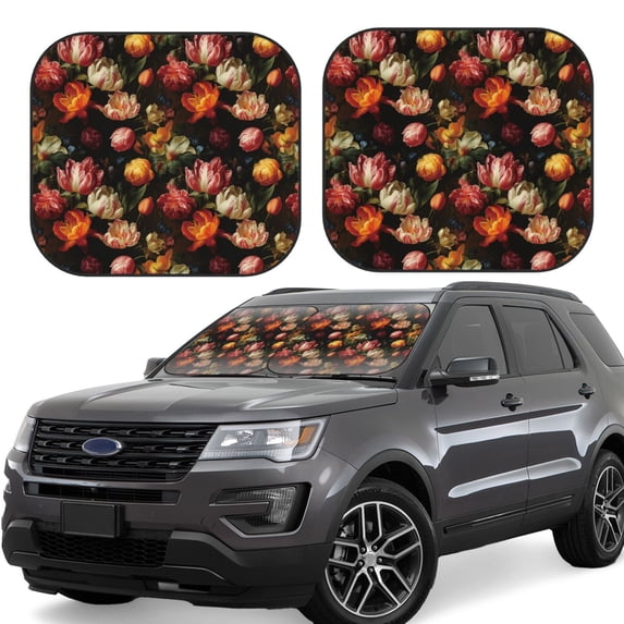 Lsque Colorful Tulips 2 PCS Windshield Sun Shade | CarFoldable Window Covers | Car Accessories Reflect UV for Universal Cars SUV Truck | Medium