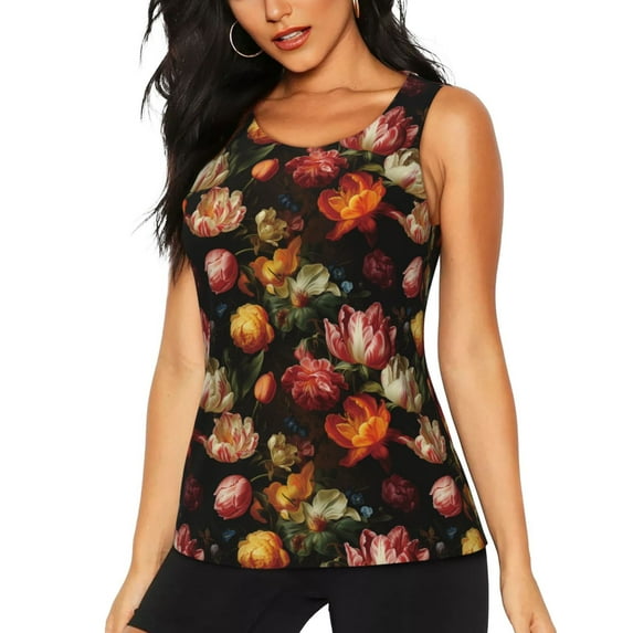 Lsque Colorful Tulips Printed Workout Tank Tops for Women, Athletic Sports Tank Tops, Compression Sleeveless Dry Fit Shirts,Sleeveless Yoga Shirt-X-Large