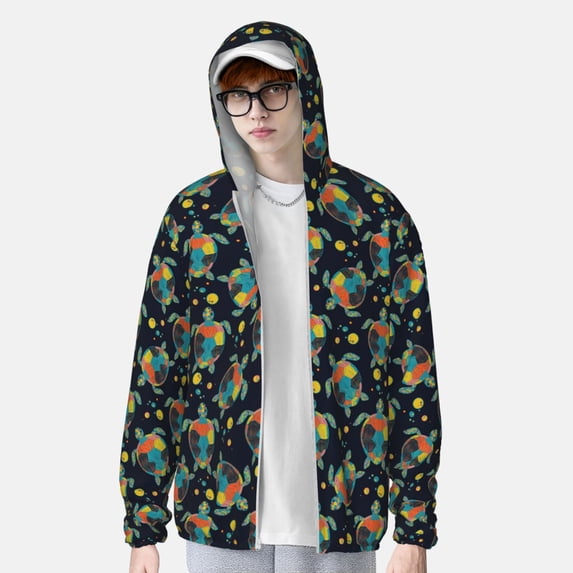 Lsque Colorful Turtles UPF 50+ Lightweight Sun Protection Men's Women's Long Sleeve Shirt, Hoodie Performance -Large