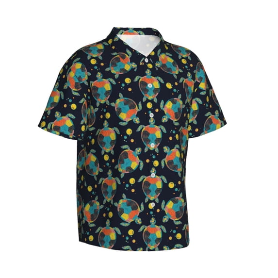 Lsque Colorful Turtles pattern Hawaiian Shirt for Men, Unisex Summer Beach Casual Short Sleeve Button Down Shirts-Large