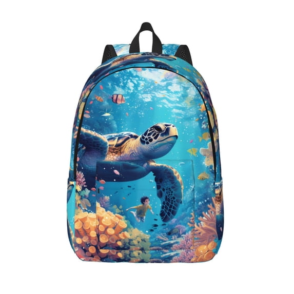 Lsque Colorful Underwater Plant Turtle Pattern Canvas Daypack, Durable Backpack, High-quality Versatile Backpack,Vintage Compact Backpack-Small
