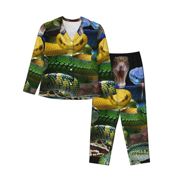 Lsque Colorful Viper Snake Pattern Long Sleeve Pajama Set for Women - Soft 2-Piece Sleepwear and Loungewear Set with Pockets, Comfy Nightwear-Small