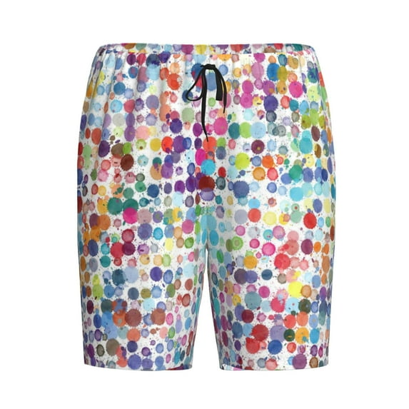 Lsque Colorful Watercolor Dots Mens Sleep Pajama Shorts,Short Pajama Pants, Cotton Ultra-Soft Knit-X-Large