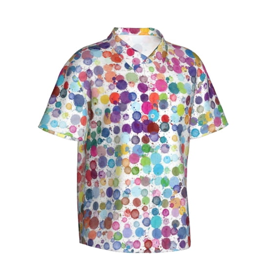 Lsque Colorful Watercolor Dots pattern Hawaiian Shirt for Men, Unisex Summer Beach Casual Short Sleeve Button Down Shirts-Medium