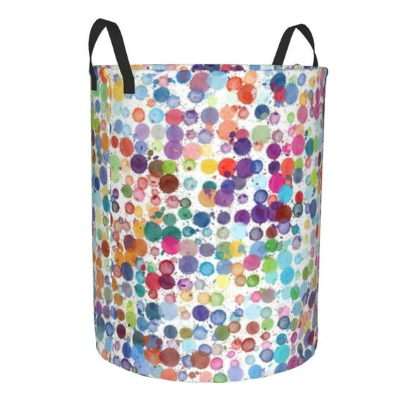 Lsque Colorful Watercolor Dots pattern Laundry Hamper Basket, Tall Woven Rope Hamper Basket for Clothes, Lightweight Storage Basket, Collapsible Waterproof-Medium