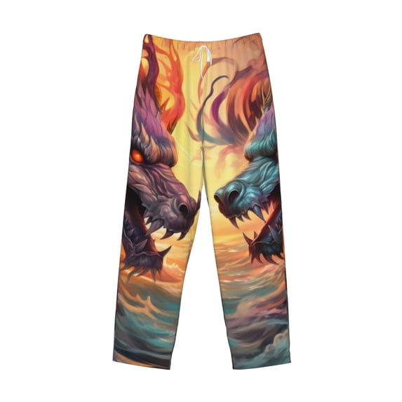 Lsque Colorful Wave Dragon Head Print Men's Pajama Pants, Lounge Pant - Comfortable Home Wear,Elastic Waistband, Stylish Design-X-Large