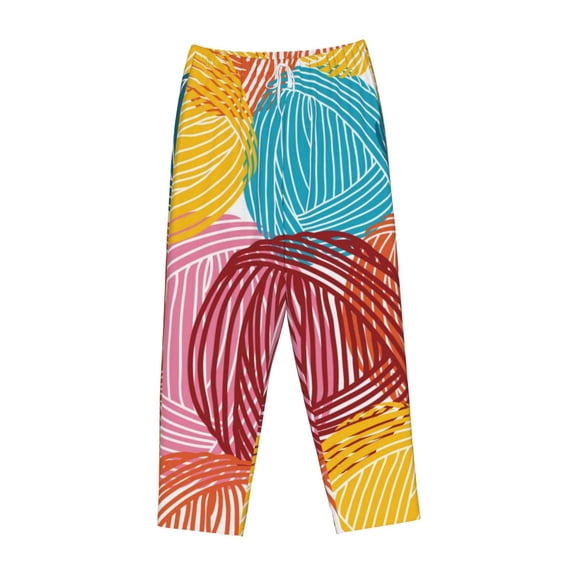 Lsque Colorful Wool Balls Print Women's Pajama Pants, Lounge Pant - Comfortable Home Wear,Elastic Waistband, Stylish Design-Medium