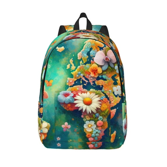 Lsque Colorful World Map Pattern Canvas Daypack, Durable Backpack, High-quality Versatile Backpack,Vintage Compact Backpack-Small