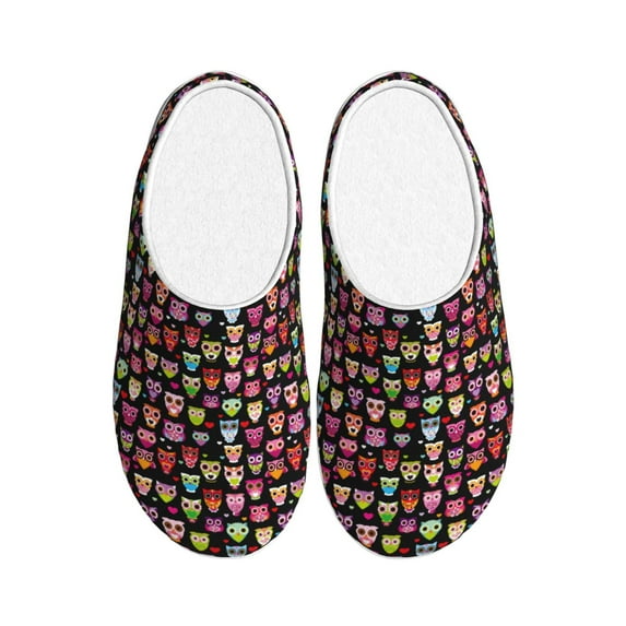 Lsque Colourfull Owl Pattern Womens Comfort Cotton on Scuff With Memory Foam and Anti-skid Sole Slipper-40/41