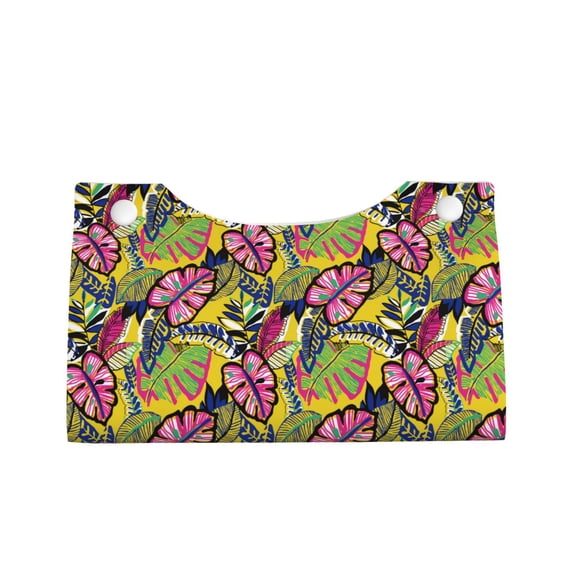 Lsque Colrful Tropical Leaves Printed Long Tissue Box Cover Holder, Facial Paper Organizer Dispenser,Triangle with Bottom Belt, PVC Leather Decorative Organizer