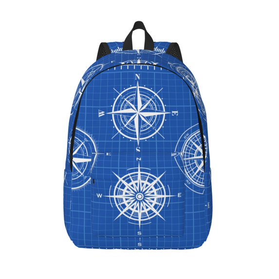 Lsque Compass Pattern Canvas Daypack, Durable Backpack, High-quality Versatile Backpack,Vintage Compact Backpack-Medium