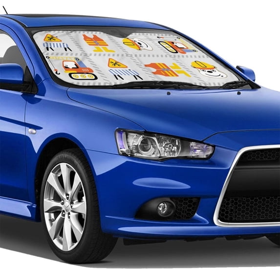 Lsque Construction Equipments Worker Car Windshield Sun Shade | Accordion Folding Style Auto Shade for Car Truck SUV Van | Blocks UV Rays Sun Visor Protector | Small