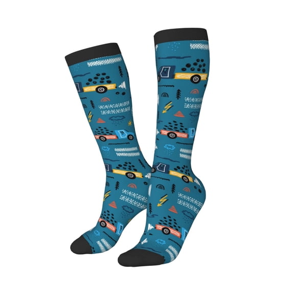 Lsque Construction Trucks Printed Crew Socks Men's Women's LightWeight Thin Casual Calf Socks ,Knee High Socks,Cotton Socks