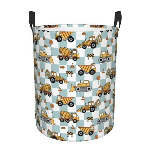 Lsque Construction Vehicle Pattern Laundry Hamper Basket, Tall Woven Rope Hamper Basket for Clothes, Lightweight Storage Basket, Collapsible Waterproof-Medium
