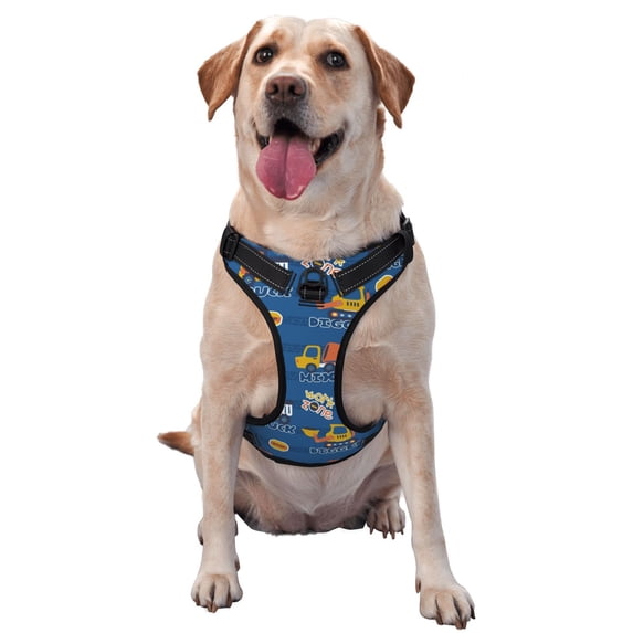 Lsque Construction Vehicles Dog Harness, No-Pull Pet Harness with 2 Leash Clips, Adjustable Soft Padded Dog Vest with Easy Control Handle for Large Dogs-