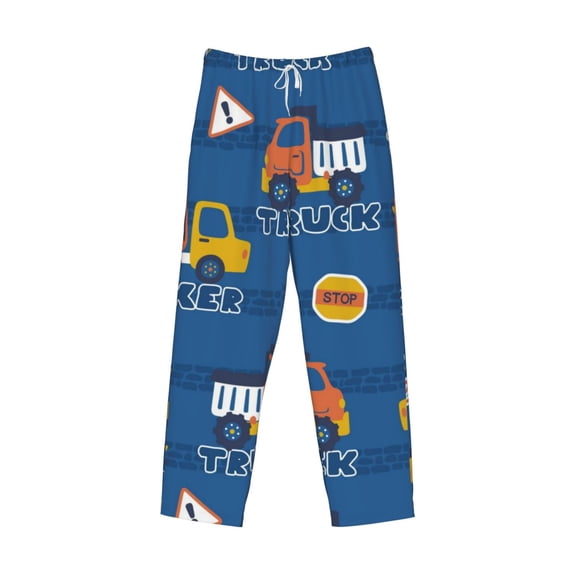 Lsque Construction Vehicles Print Men's Pajama Pants, Lounge Pant - Comfortable Home Wear,Elastic Waistband, Stylish Design-Small