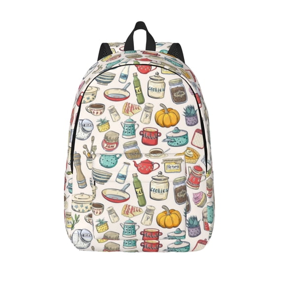 Lsque Cooking Utensils Pattern Canvas Daypack, Durable Backpack, High-quality Versatile Backpack,Vintage Compact Backpack-Medium